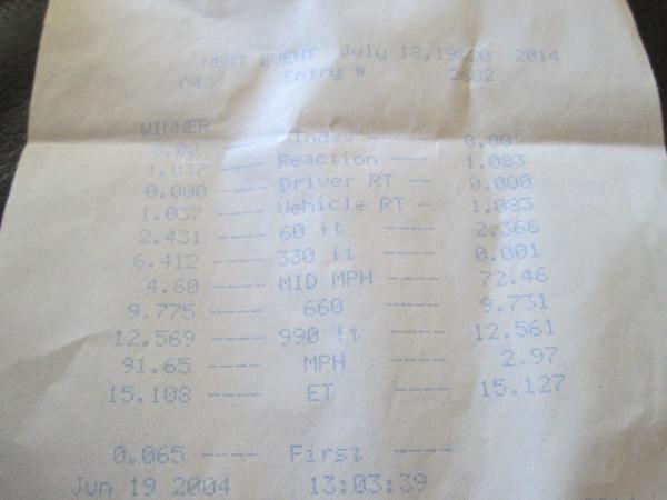 hard to see but I ran a 15.127 that run mile per hour not working at the time