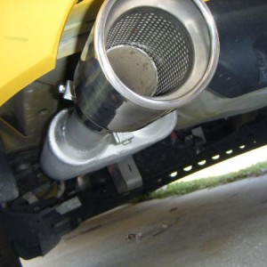 2.5 inch Catback Flomaster exhaust, my Boyfriend custom made. Resinator is history. Video with sound is on youtube, look under Stacey's Cobalt.
